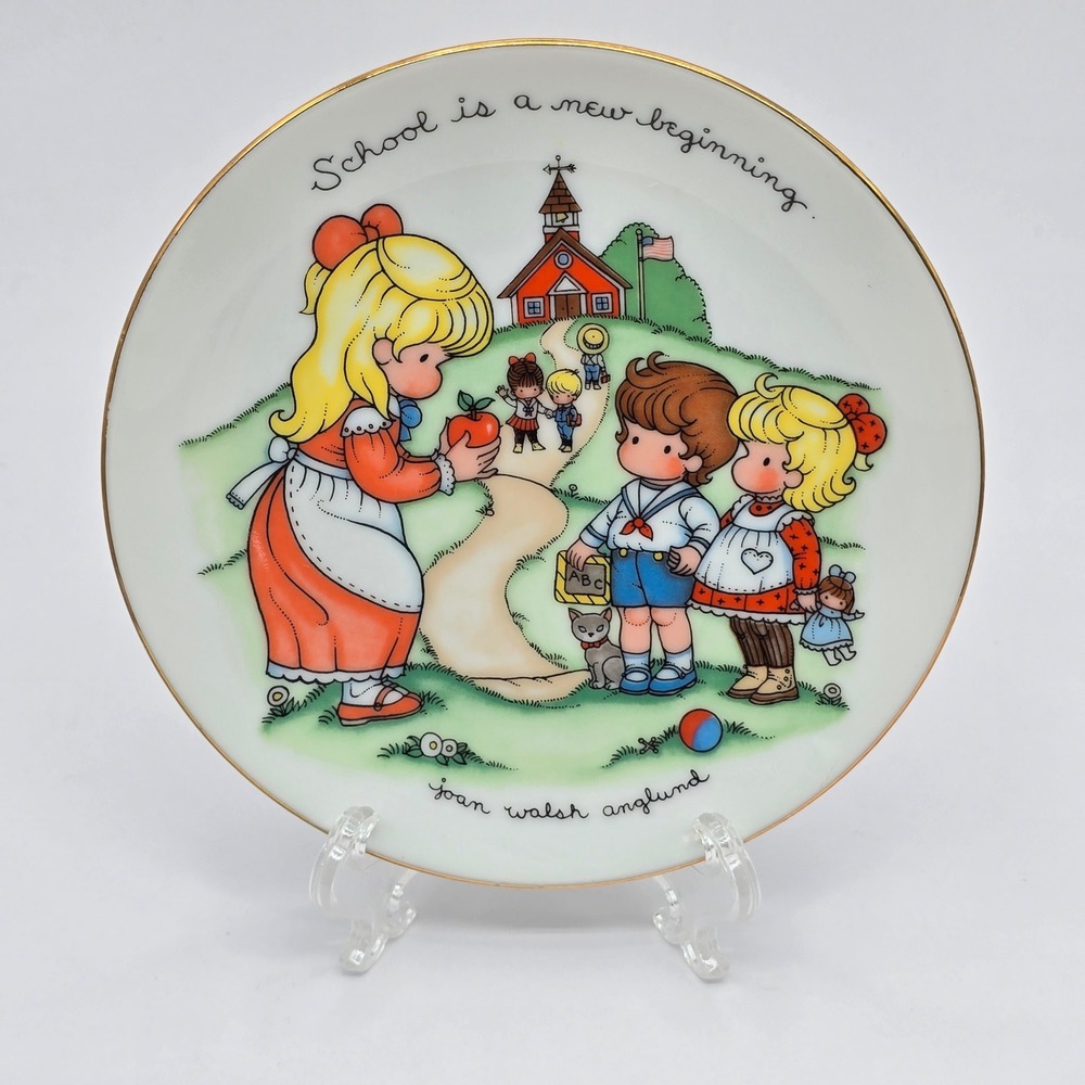Vintage 1986 Avon Joan Walsh Anglund School Is A New Beginning Plate 22K Gold